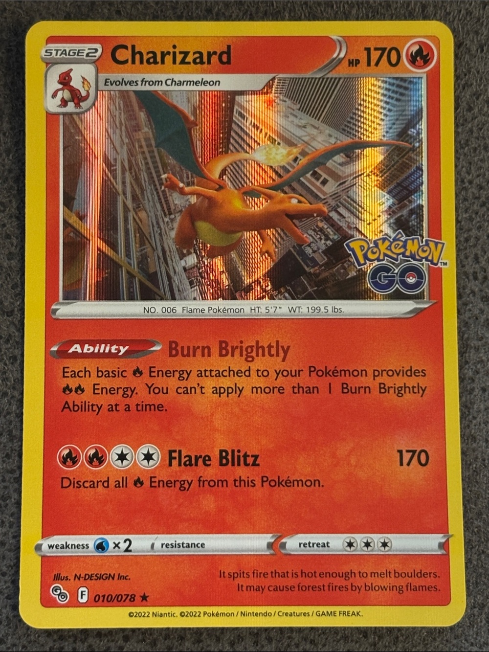 🔥 Charizard Rare Holo Pokémon Go Card 🔥